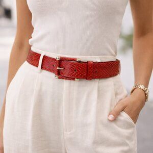 Vintage pinup girl y2k statement red genuine reptile skin leather belt